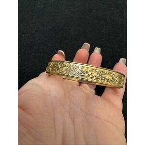 VICTORIAN FM Gold-Filled Taille d'Epergne Bangle w/Safety Chain, Floral, 12KGF